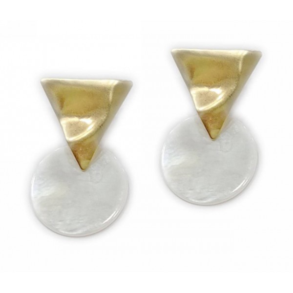 Earrings with metal elements and mother of pearl