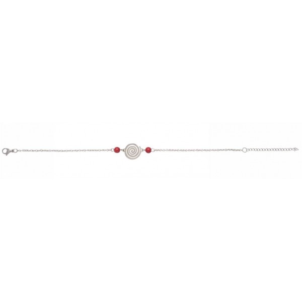 Stainless Steel Chain Anklet with coral colored pearls