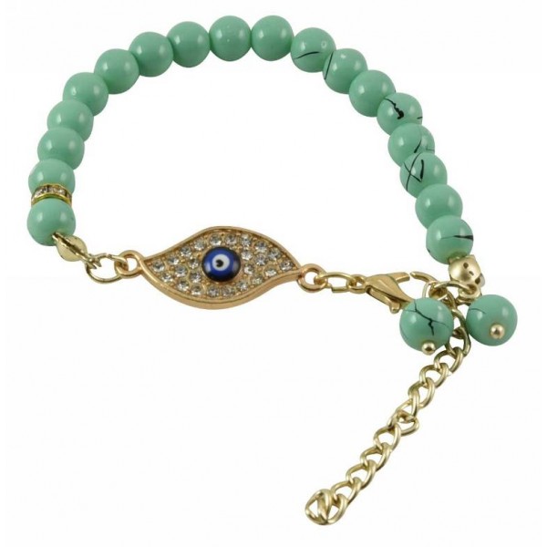 Bracelet with metal elements and turquoise color pearls