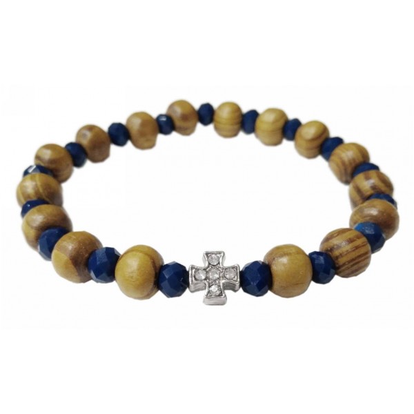 Religious Bracelet with synthetic and wooden pearls 