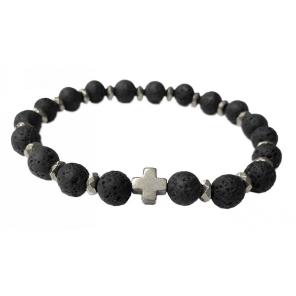 Religious Bracelet with Lava and Hematite pearls