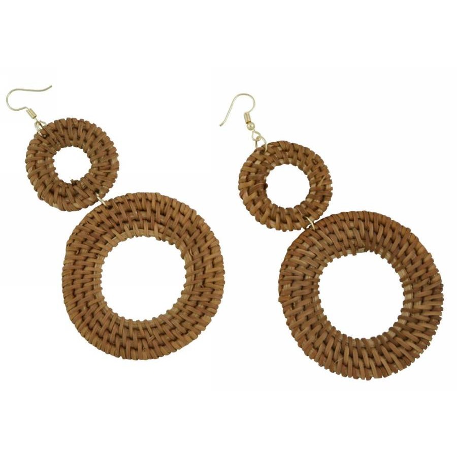 Earrings with wooden elements and wicker