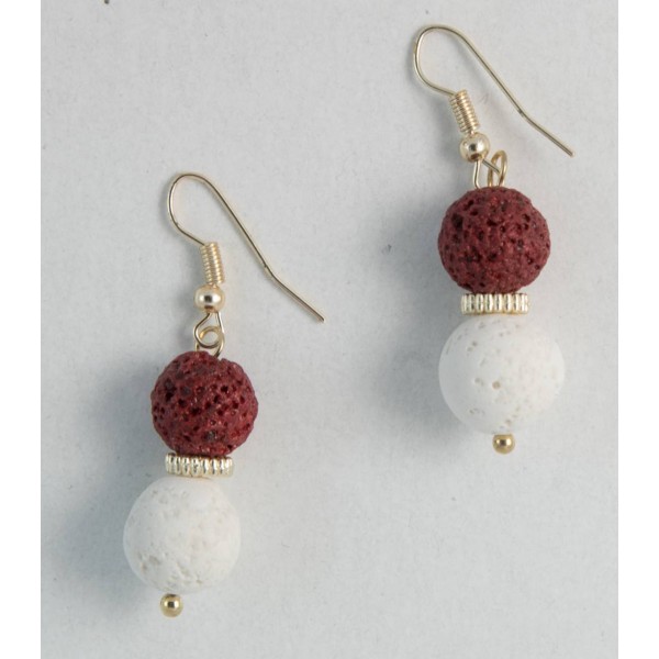 Earrings with metal elements and lava pearls