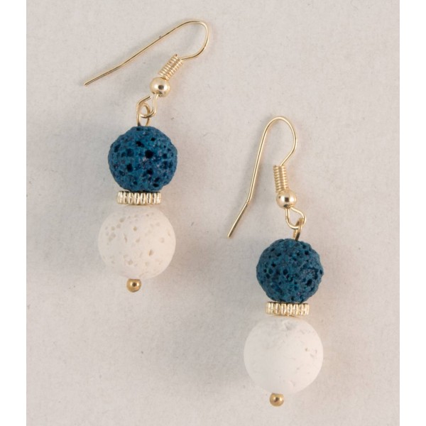 Earrings with metal elements and lava pearls