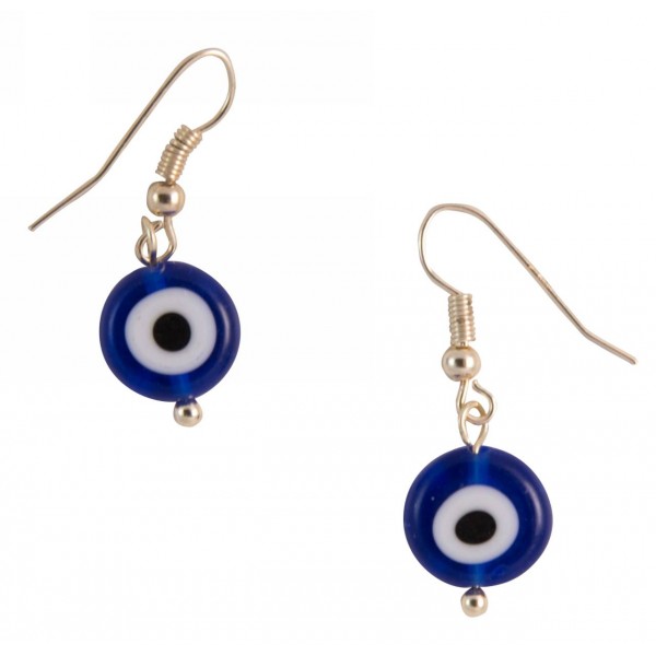 Earrings with metal elements and evil eye pearl