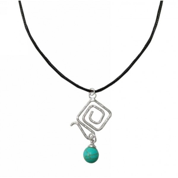 Pendant with cord, metal element and turquoise color pearl