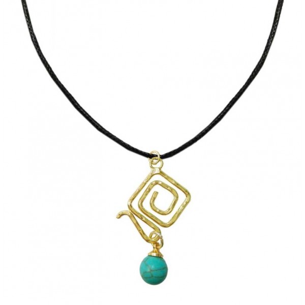 Pendant with cord, metal element and turquoise color pearl