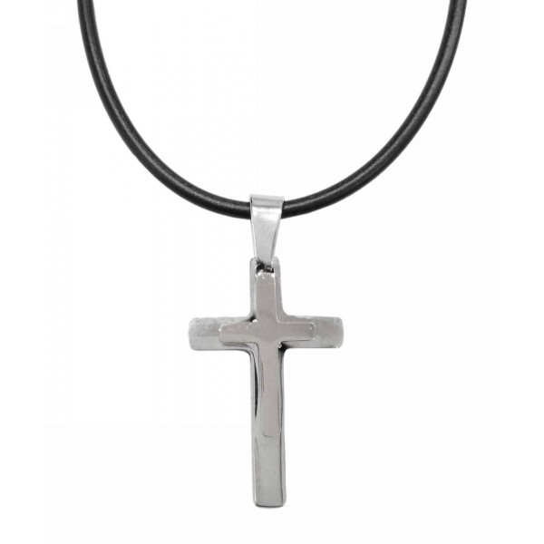Pendant with stainless steel cross and rubber collar
