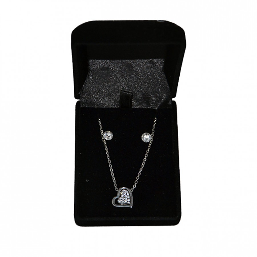 Set of Necklace and Earrings in Velvet Box