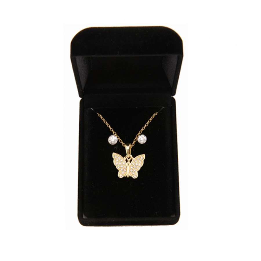 Set of Necklace and Earrings in Velvet Box