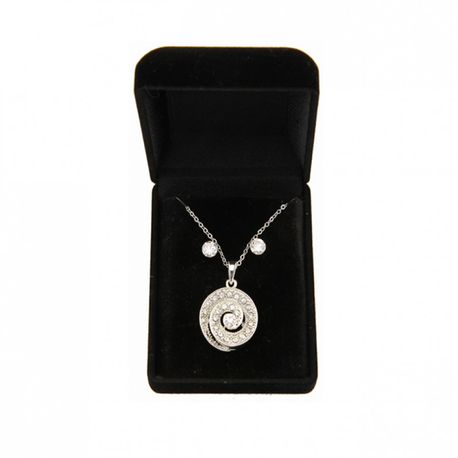 Set of Necklace and Earrings in Velvet Box